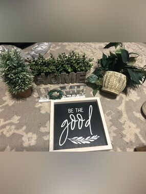 Be The Good Black & White Framed Sign w/ 4 faux greenery decor